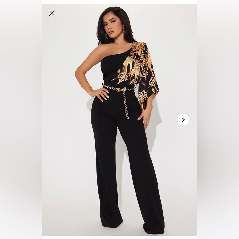 NWT - Fashion Nova Vivian One-Shoulder Jumpsuit - Black/combo - Size 2